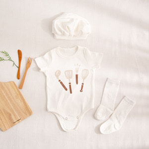 아기 요리사 옷 세트 -모자+양말+옷